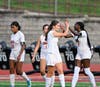 Sacred Heart Academy soccer players celebrate during a 4-0 win over Naugatuck on Friday, Oct. 2 at Naugatuck High School.