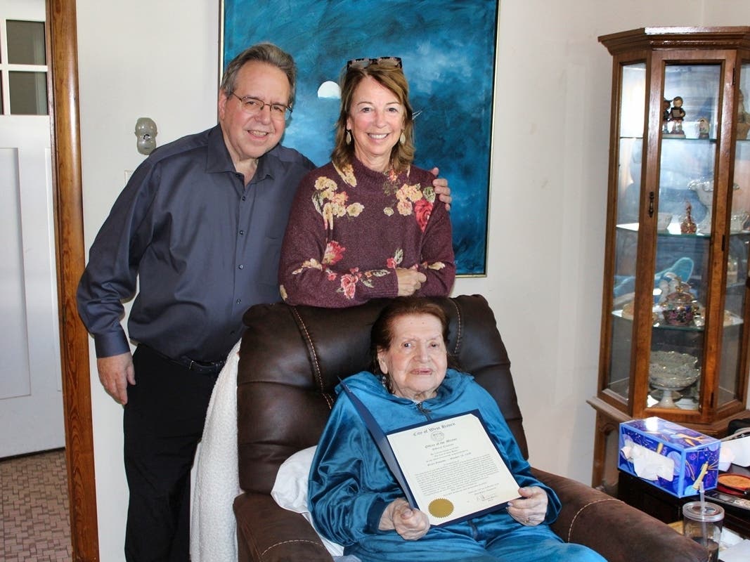 West Haven resident Grace Rotondo celebrated her 98th birthday with son Phillip Papa and Mayor Dorinda Borer on Monday.