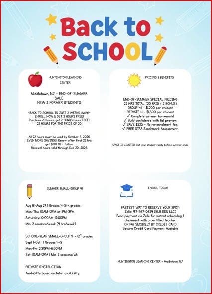 Huntington Learning Center - End of Summer Sale! Build Academic Skills, Confidence and Motivation!