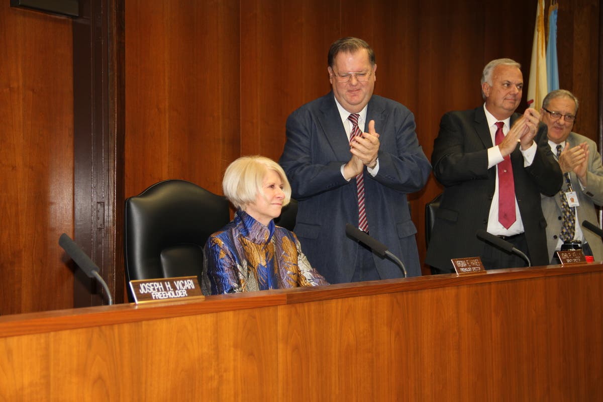 Ocean County Freeholder Director Virginia Haines, Freeholders Jack Kelly and Gary Quinn at the reorganization in January