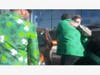 Joe Cordero hugs Toms River Volkswagen owner Tom McMenamin after winning one of the $1 cars. 