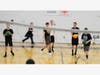 The 14-year-old champs of the look for throws at the Toms River PBA Dodgeball Tournament at Toms River East.