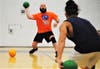 A player unleashes a throw at the Toms River PBA Dodgeball Tournament at Toms River East.