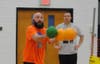 A player parries a ball at the Toms River PBA Dodgeball Tournament at Toms River East.
