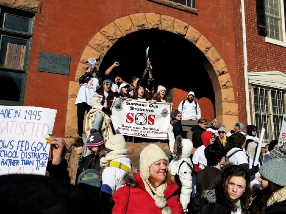 Students and staff rallied in Trenton in March to draw attention to the serious consequences being faced in Toms River and other districts. Parents are planning a rally for Tuesday.