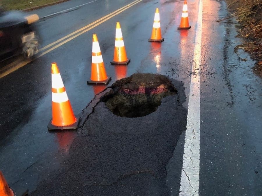 A sinkhole has opened on Herbertsville Road on Monday morning; police are asking motorists to avoid the area. 