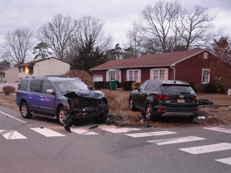 A Manchester Township police photo shows the two vehicles involved in a collision that sent four people to area hospitals on Tuesday.