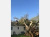 A man examines damage to his roof after Tuesday's storm brought a tree down on Bartlett Place in Toms River. 