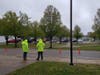Vehicles started lining up at South Toms River Elementary School before 10 a.m. for Friday's food distribution.