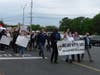 Toms River Police Chief Mitch Little (second from right) and Ocean County Prosecutor Brad Billhimer (at left in blue) joined marchers in Toms River who were protesting the death of George Floyd.
