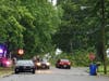 A tree blocks the road at the intersection of River Drive and Partridge Street in Toms River.