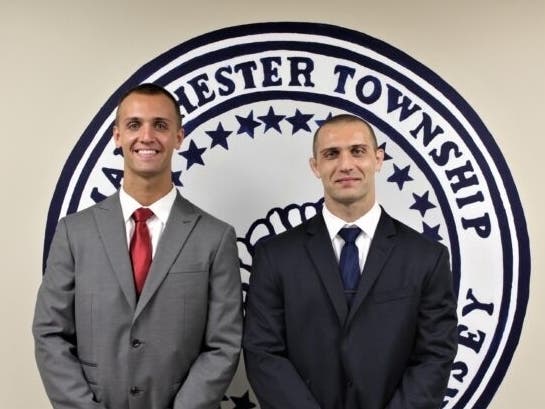Brothers Jonathan and Julian Meaney were sworn in as patrolmen in the Manchester Township Police Department.