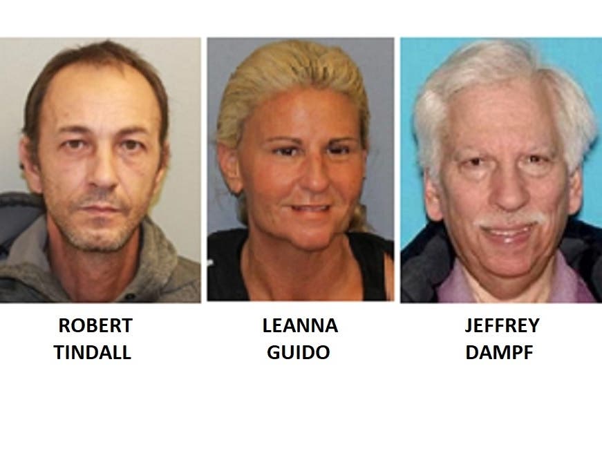 Robert Tindall, Leanna Guido and Jeffrey Dampf have been charged in connection with the thefts from the two siblings.