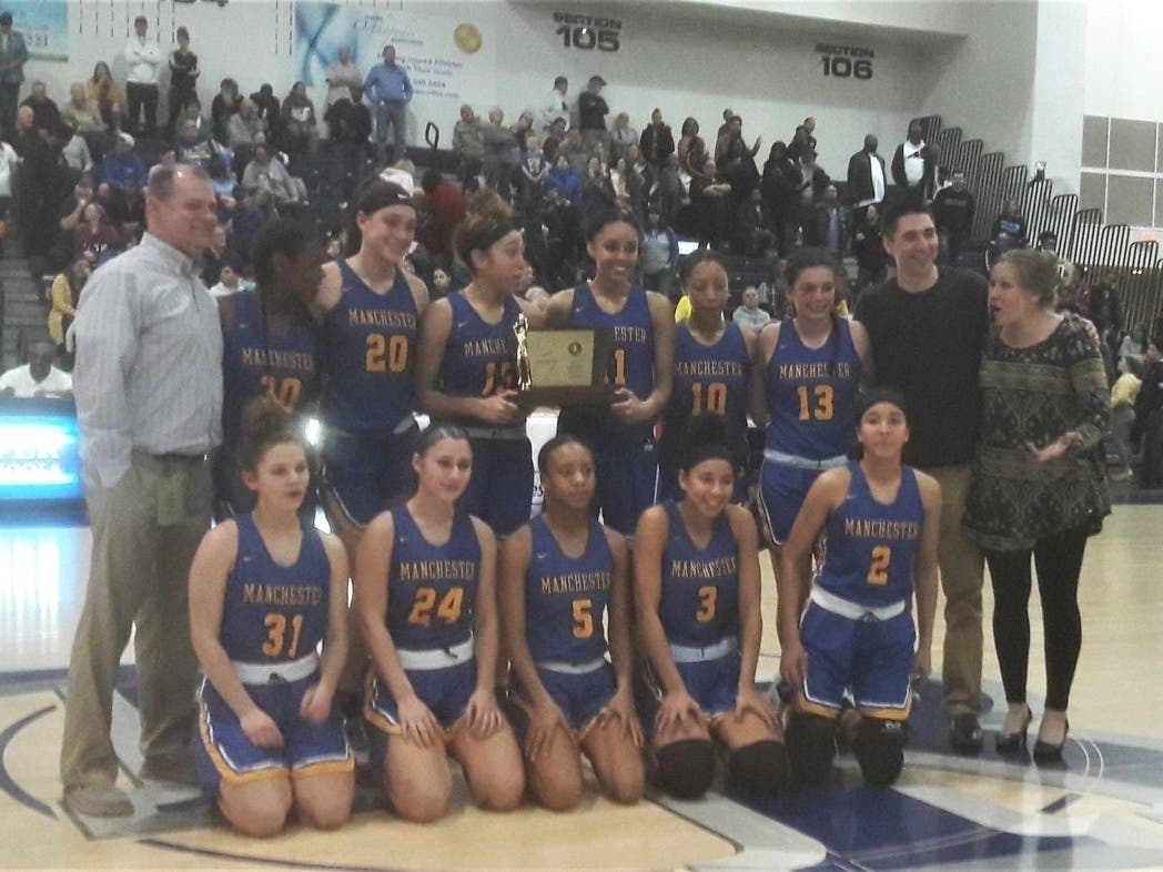 Destiny Adams (20), seen here in 2019 when Manchester won the Group 2 championship, wants to raise awareness about inequality by wearing a Black Lives Matter T-shirt to warm up for games. 
