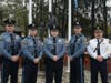 Four new Brick Township police officers join Police Chief James Riccio after their graduation from the Ocean County Police Academy on Feb. 16