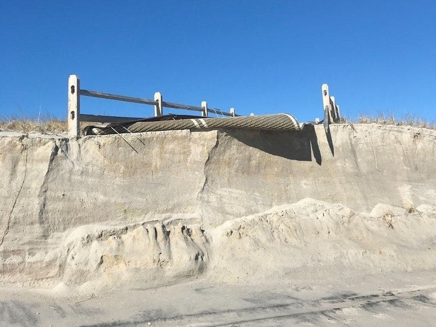 The dunes in Ortley Beach, seen here in a Feb. 5 photo following the Feb. 1 nor'easter, were significantly damaged. Toms River approved a $438,000 contract to repair them Tuesday night. 