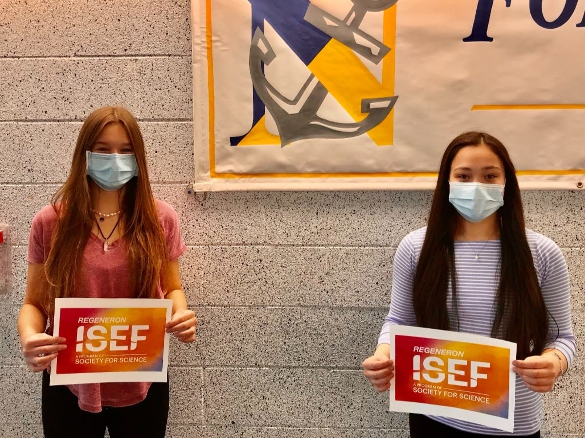 Toms River North senior Giovanna Onofrietti (left) and freshman Kaitlyn Culbert each placed first in Delaware Valley Science Fair among hundreds of students from eastern Pennsylvania, Delaware and South Jersey.  