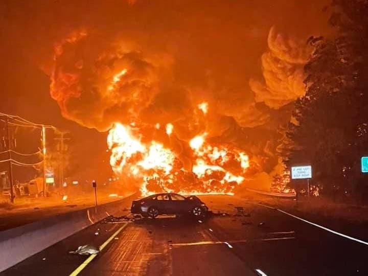 A tractor-trailer crashed early Wednesday morning on Route 37 in Manchester, with a fire resulting from the crash, authorities said. 