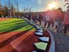 Home plate plaques ring the edge of the baseball field, each one representing a donation to the Field of Dreams construction. 