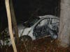 A car driven by a South Toms River man ran off Route 571 and hit a utility pole early Friday morning. He and a Berkeley Township woman were injured in the crash. 