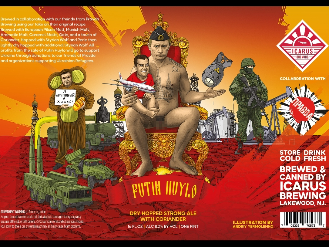 Icarus Brewing of Ocean County is brewing Putin Huylo, an award-winning beer by Ukraine's Pravda Brewing, to raise funds for Ukrainian refugees in the midst of Russia's invasion of the country.