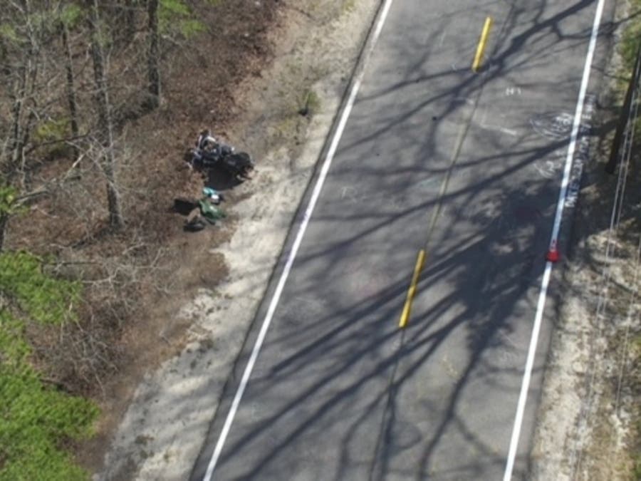 An aerial photo shows the scene of a crash Saturday involving two motorcycles on Pasadena Road in Manchester.