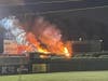 Shrubs were on fire at the Jersey Shore BlueClaws stadium. Lakewood firefighters were on hand and quickly extinguished the fire, officials said. 