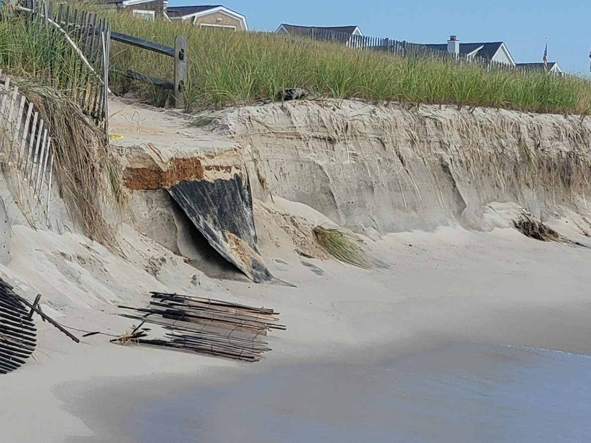 Erosion caused by a rip current has carved cliffs along the beach near 8th Avenue in the Normandy Beach section, officials said.