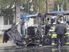 FIrefighters look over the remains of a truck that caught fire on Route 88 near Post Road in Brick on Monday. 