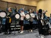 The Manchester Township High School marching band serenades the students at the academic pep rally. 