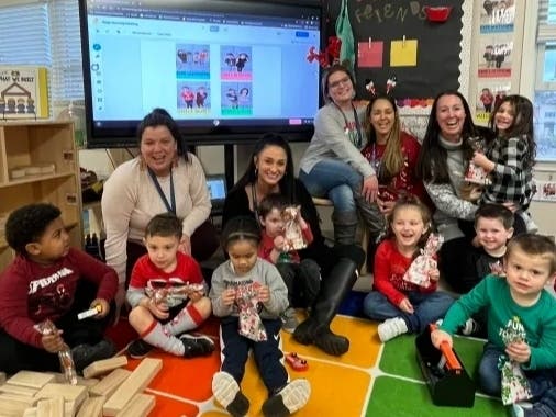 Students in the Manchester Township Schools' universal preschool program take part in the Manchester PTA's hot chocolate fun event before winter break.