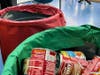 Bins hold cans of soup and chili donated to the Regional Day School "Soup"er Bowl donation drive.