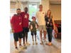 Landon Stockhoff and his parents with Rutgers University football players Isaiah Washington and Victor Konopka, who visited Landon in the hospital.