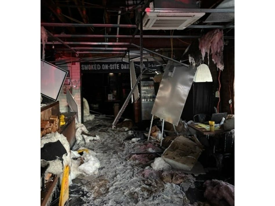 The interior of Dickey's Barbecue Pit was seriously damaged during Saturday's fire. 