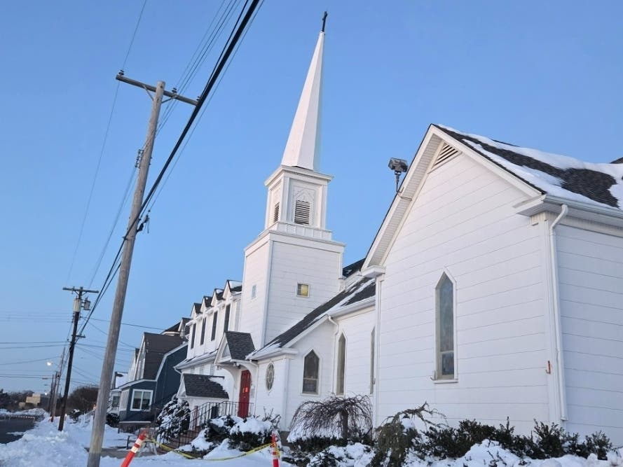 The steeple on St. Paul's United Methodist Church in Bay Head was leaning east on Tuesday. 