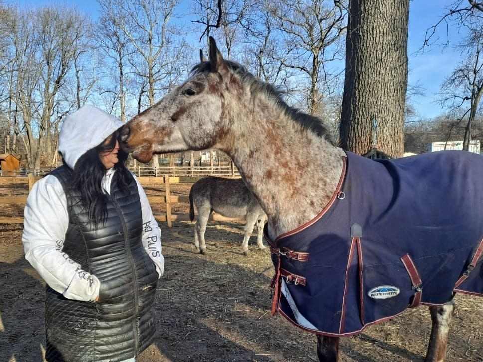 Julia Callano with one of the horses she and her husband, Angel Angelov, own at their farm, Samrock Stables Not So Ordinary Farm. Equine therapy and horseback riding lessons are among their programs. 