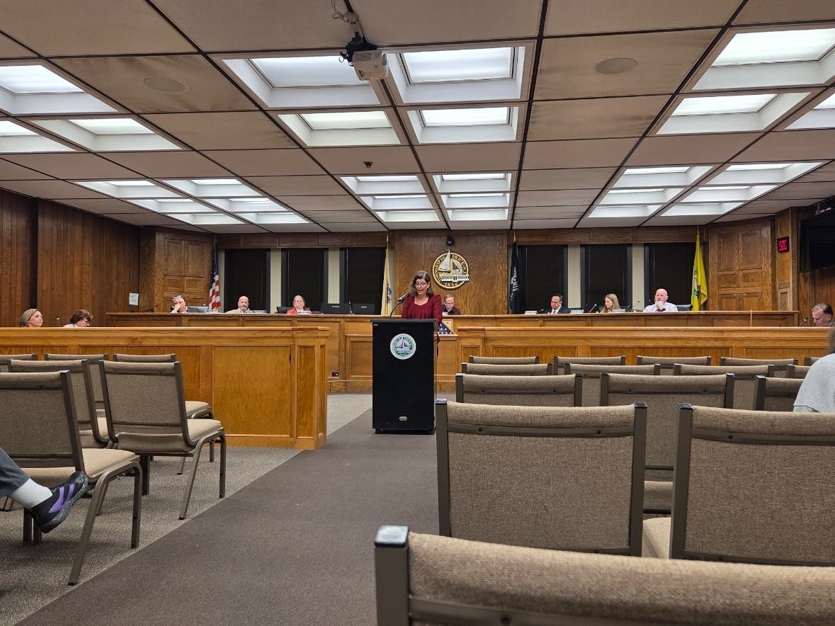 Brick Township Mayor Lisa Crate presents the proposed 2026 municipal budget on Tuesday night at the Township Council meeting. 