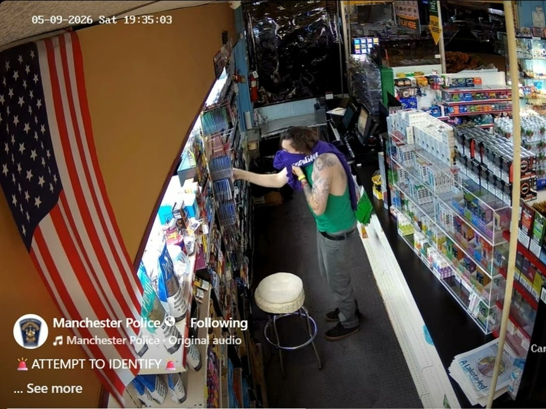 Manchester police are seeking tips on the identity of a man who smashed his way into Country Farms on Saturday and stole kratom products.