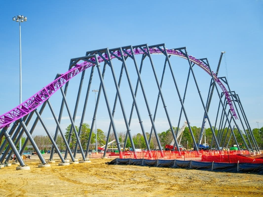 Construction of the new roller coaster at Six Flags Great Adventure, dubbed "Project Purple" for now, is rolling along. 