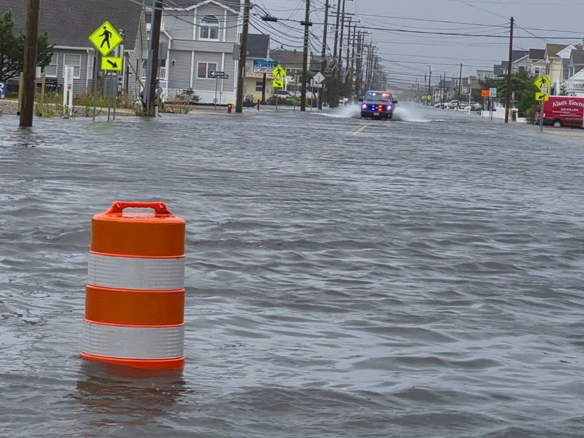 Flooding has completely inundated Ship Bottom on Long Beach Island at the base of the Route 72 Causeway bridge on Saturday.