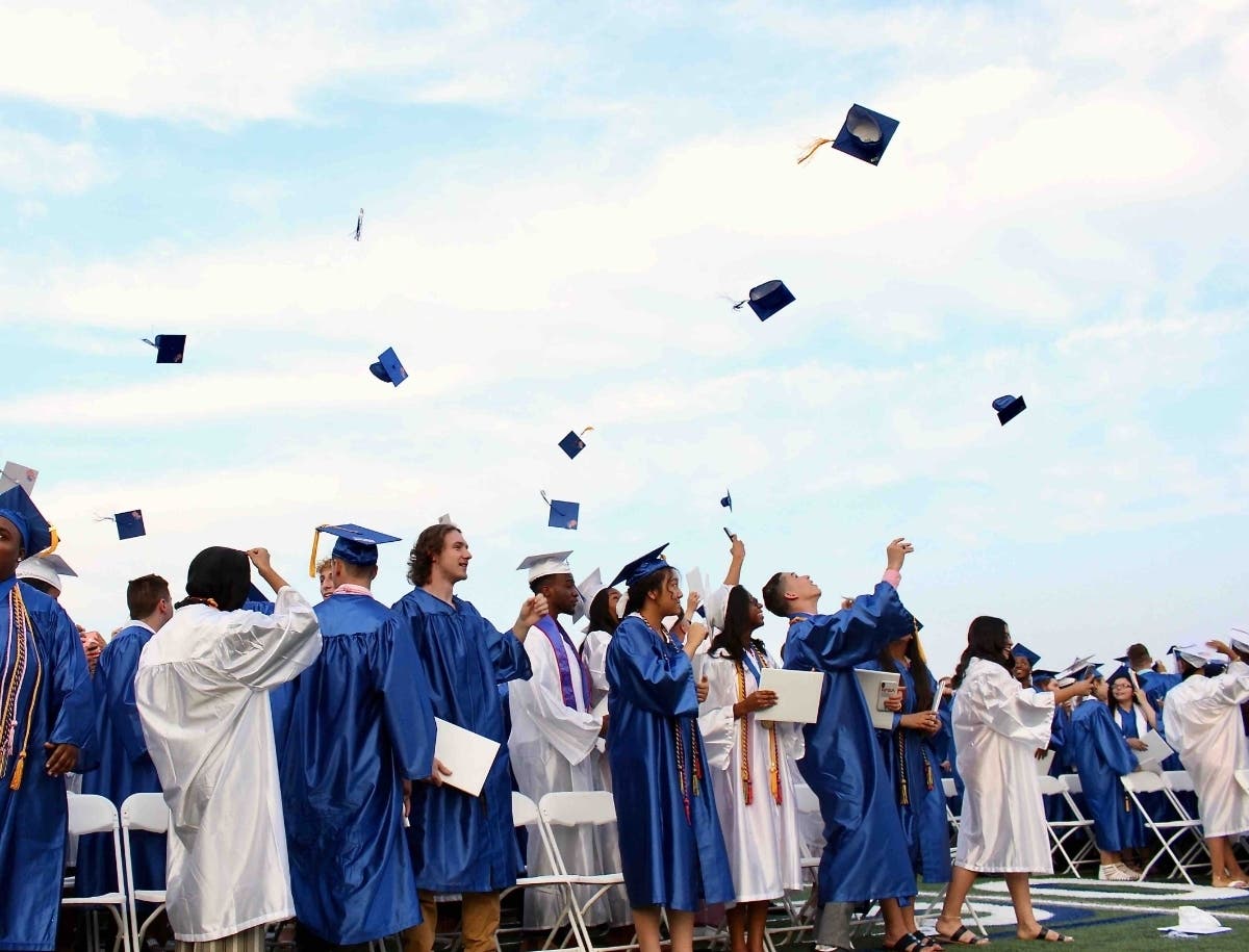 The Class of 2019 joined together in the ceremonial cap toss after they officially became graduates.