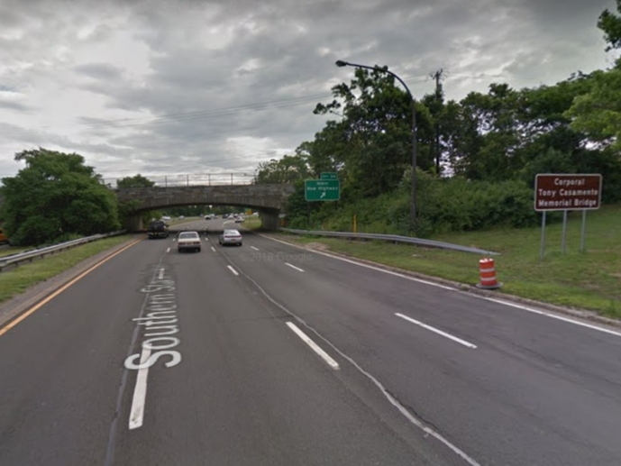 The scene of the fatal crash on the Southern State Saturday night.