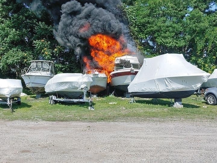 The blaze was reported at Green's Creek Marina on Atlantic Avenue at about 4:08 p.m​