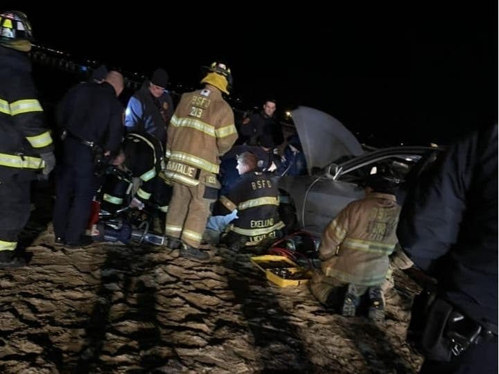 The Bay Shore Fire Department and the Suffolk police received a call of a man trapped under a car at the Bay Shore Marina just before 5 a.m.