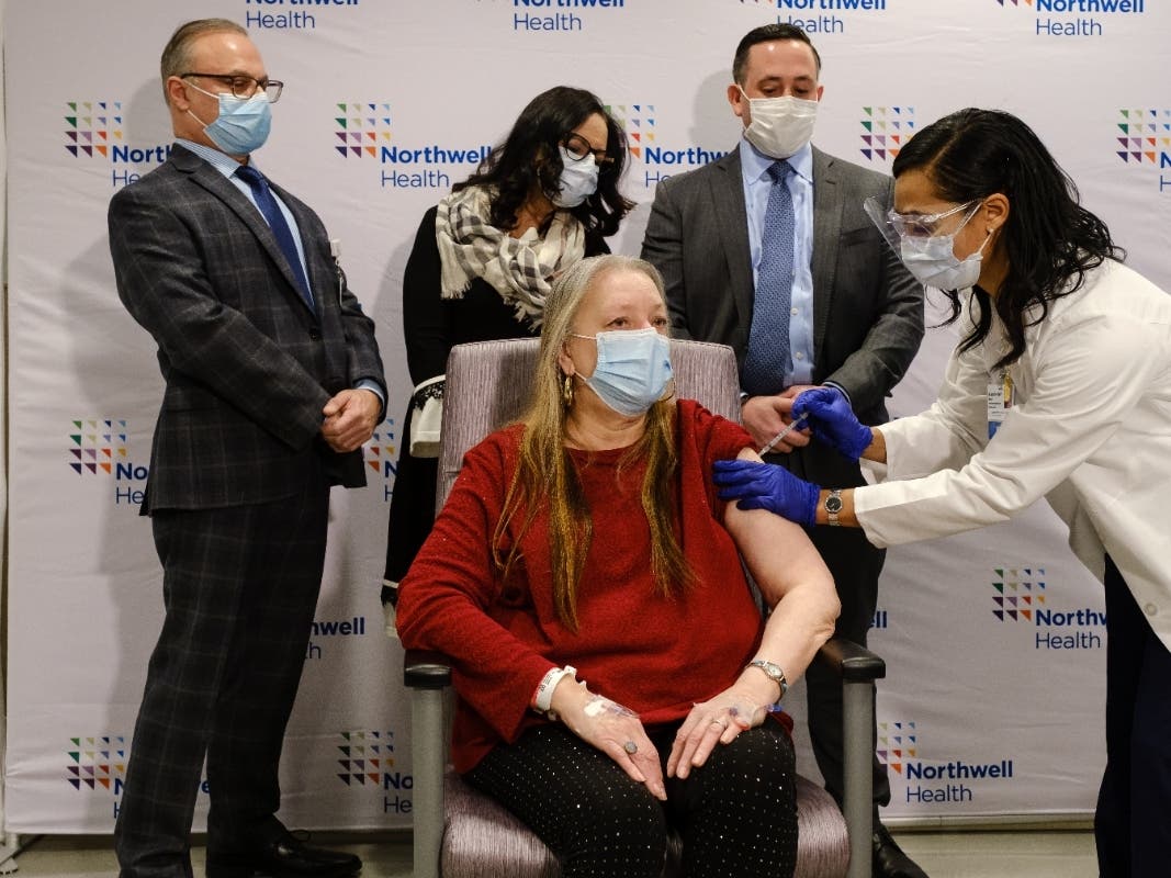Susan Maxwell-Trumble, 67, volunteered to receive the shot at South Shore University Hospital in Bay Shore on Wednesday after recovering from hip replacement surgery, which took place on March 1.
