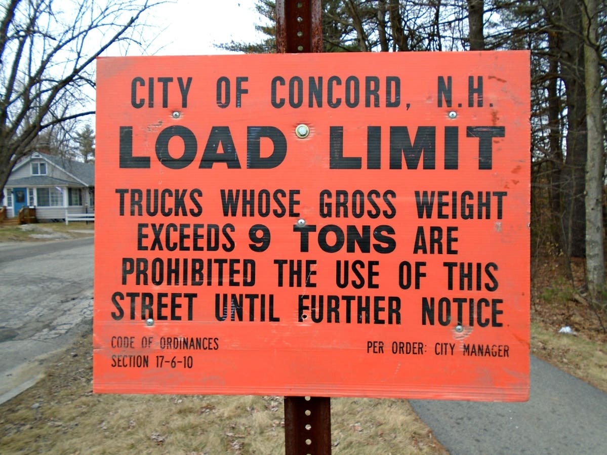 City of Concord load limit posting sign.