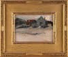 EDWARD A. PAGE (Massachusetts, 1850-1928),"Fish Houses ... Swampscott"., Oil on board, 8" x 11". Framed 16.5" x 19.5". 