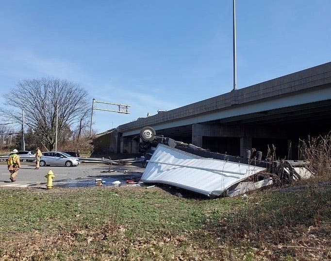 A truck fell off I-95 Wednesday in Milford.