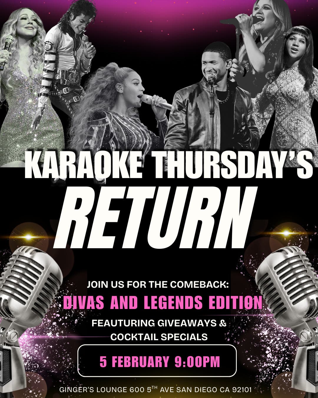 Divas and Legends Karaoke calendar listings 