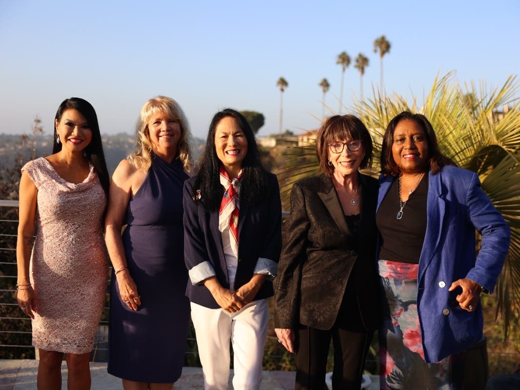From left to right: Leslie Levinson, Teresa Stivers, Arlene Lieberman, and guests at Walden Family Service's 2026 Wine D'Vine fundraiser